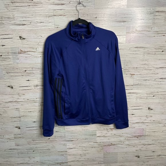 Adidas sweater jacket athletic size small purple blue with black stripes small - Picture 1 of 12